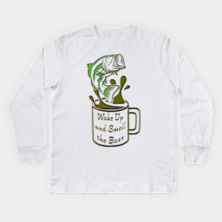 Wake up and smell the bass Kids Long Sleeve T-Shirt